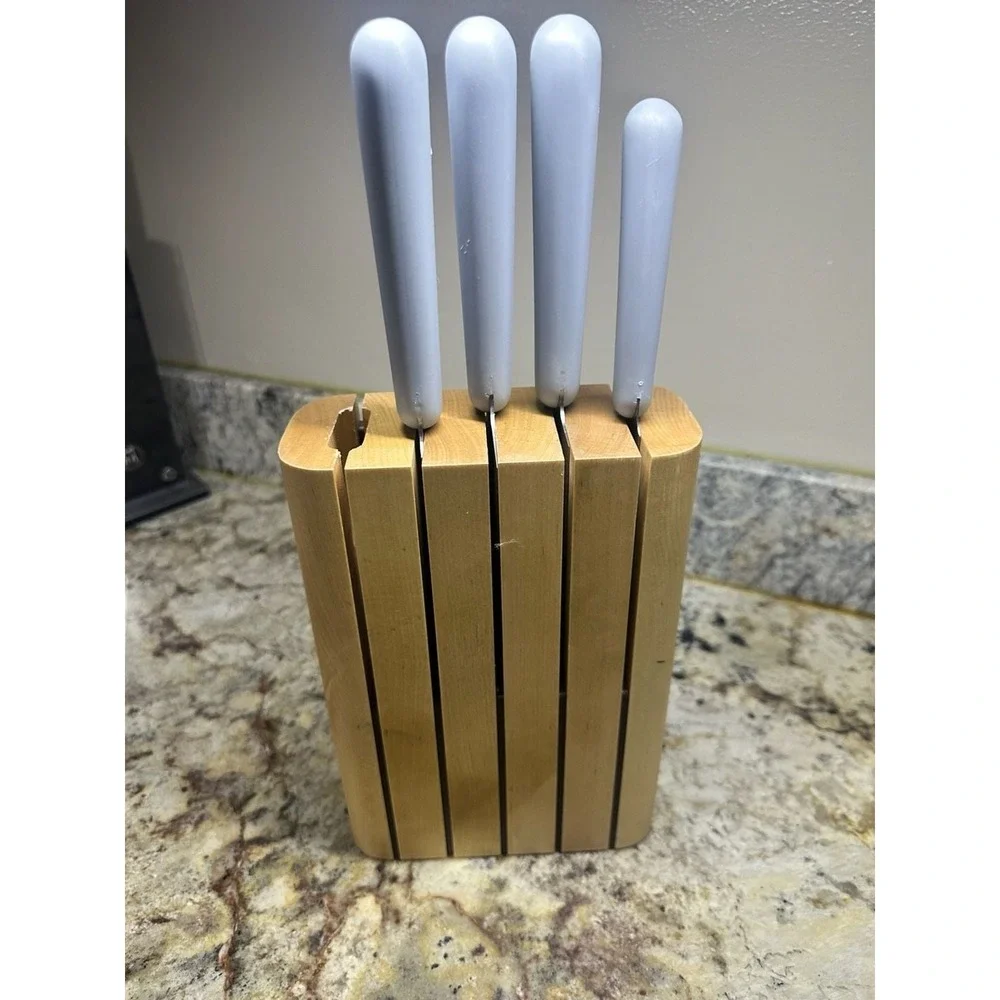 Caraway Home 5-Piece Knife Set with Wooden Block - Gray